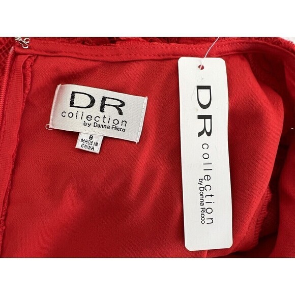 New with Tags Donna Rico Cherry Red Lace Dress Size 8 Knee Length Zip Back - Picture 5 of 8